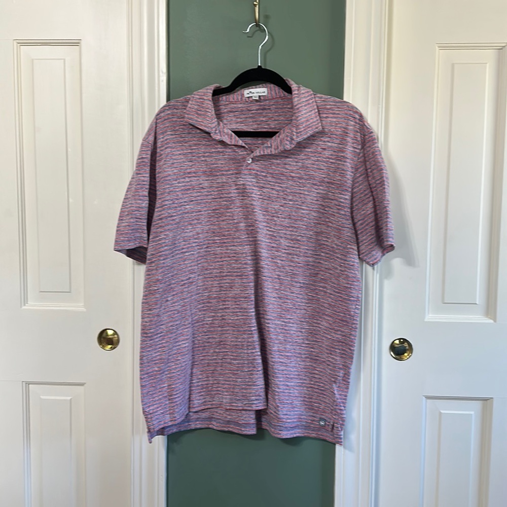 Peter Millar pink and blue striped polo